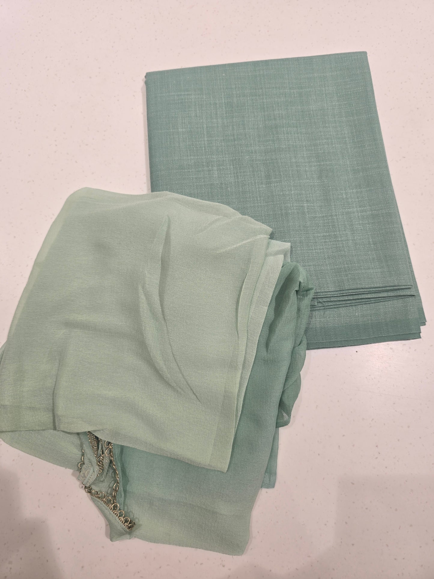 Pista White Semi Cotton Dress Material