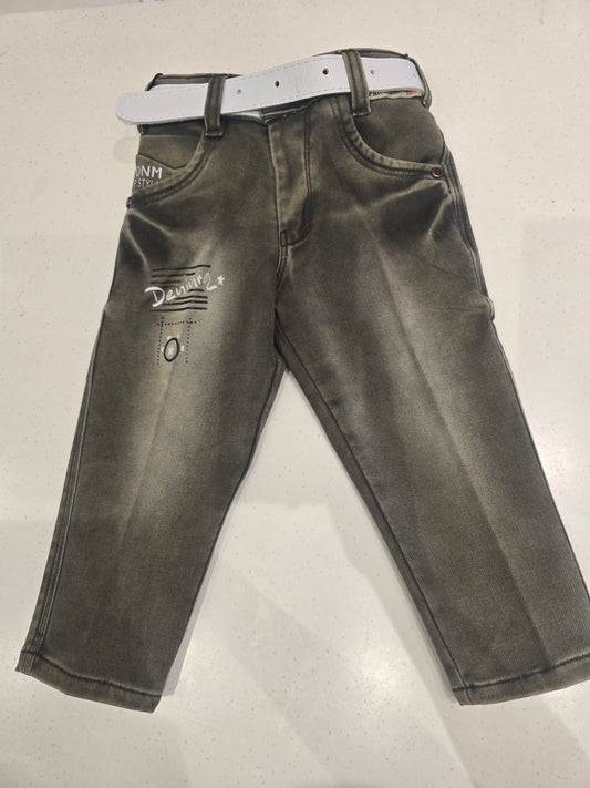Gray Denim Jeans Pant with Belt for Boys
