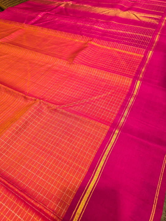 Women Orange Pink Pure Kanjivaram Silk Saree