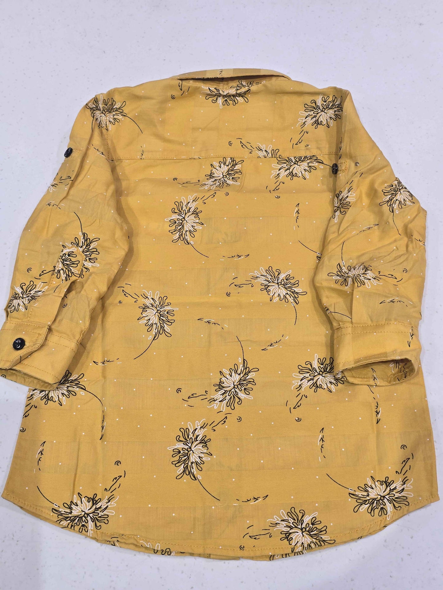 Printed cotton material yellow color shirt for boy with colar neck