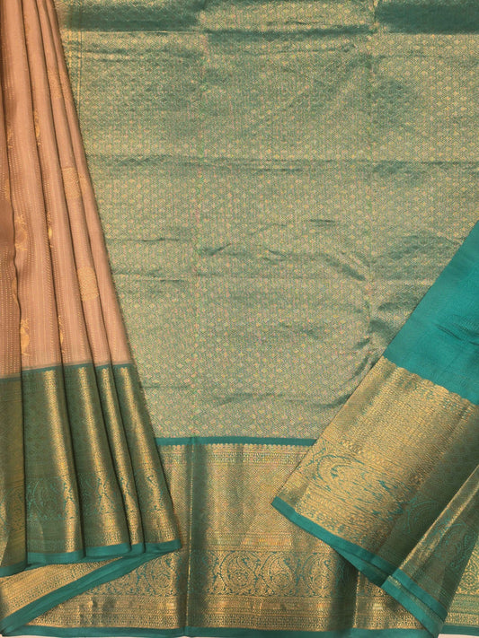 Pure handloom cream with ramagreen Kanjivaram silk saree