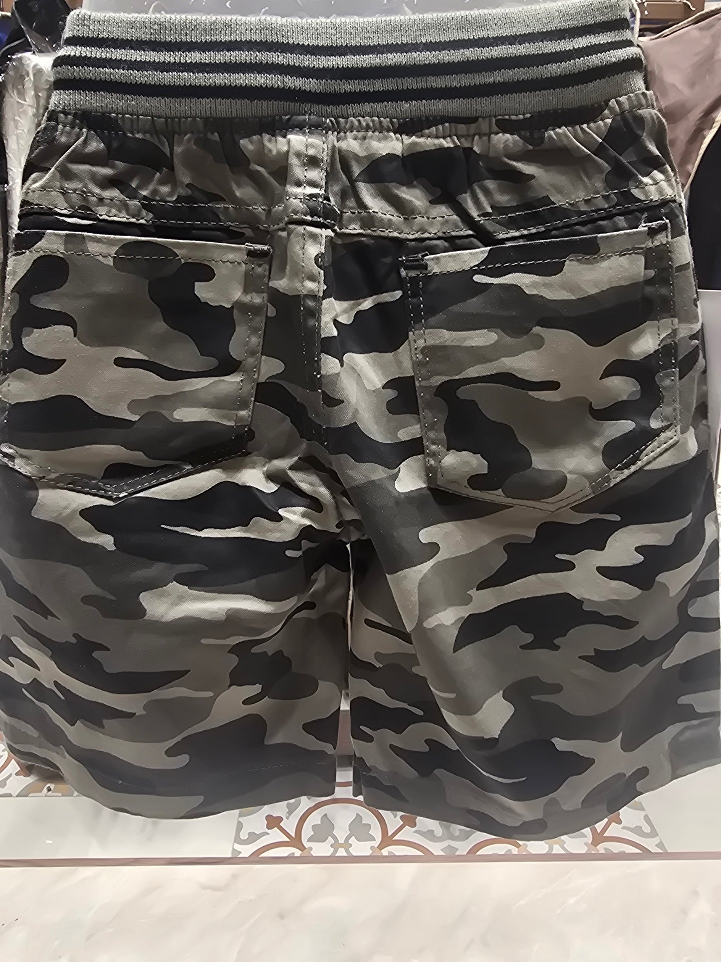 Cotton Military Style Shorts for Boys with Five Pocket Design and Round Elastic Waistband for Summer Wear