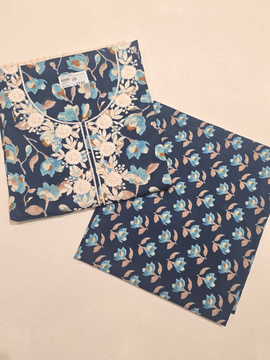 Navy Blue Semi Cotton Dress Material