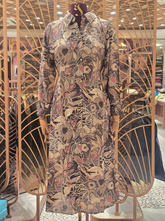 Multi Colour Printed Cotton Kurta Top for Women