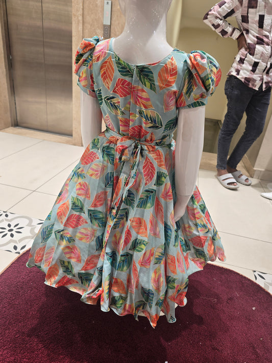 Mint Green Printed Sequin Ethnic Frock for Girls – Party & Festive Wear Set