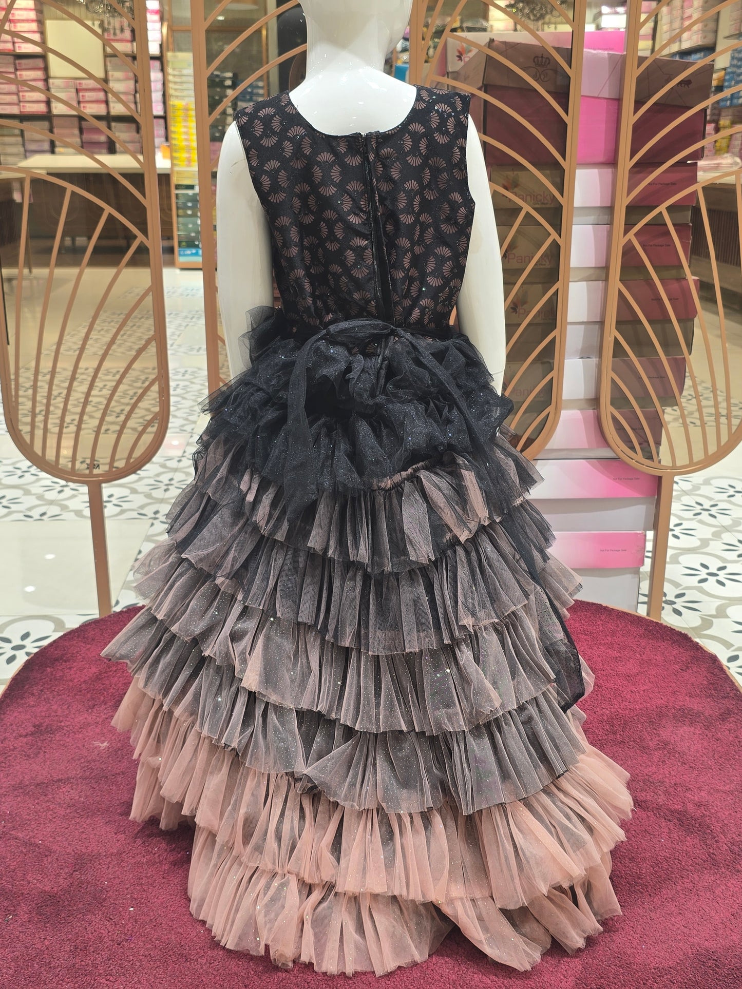 Girl Black Peach Layered Knitted Party Short Frock