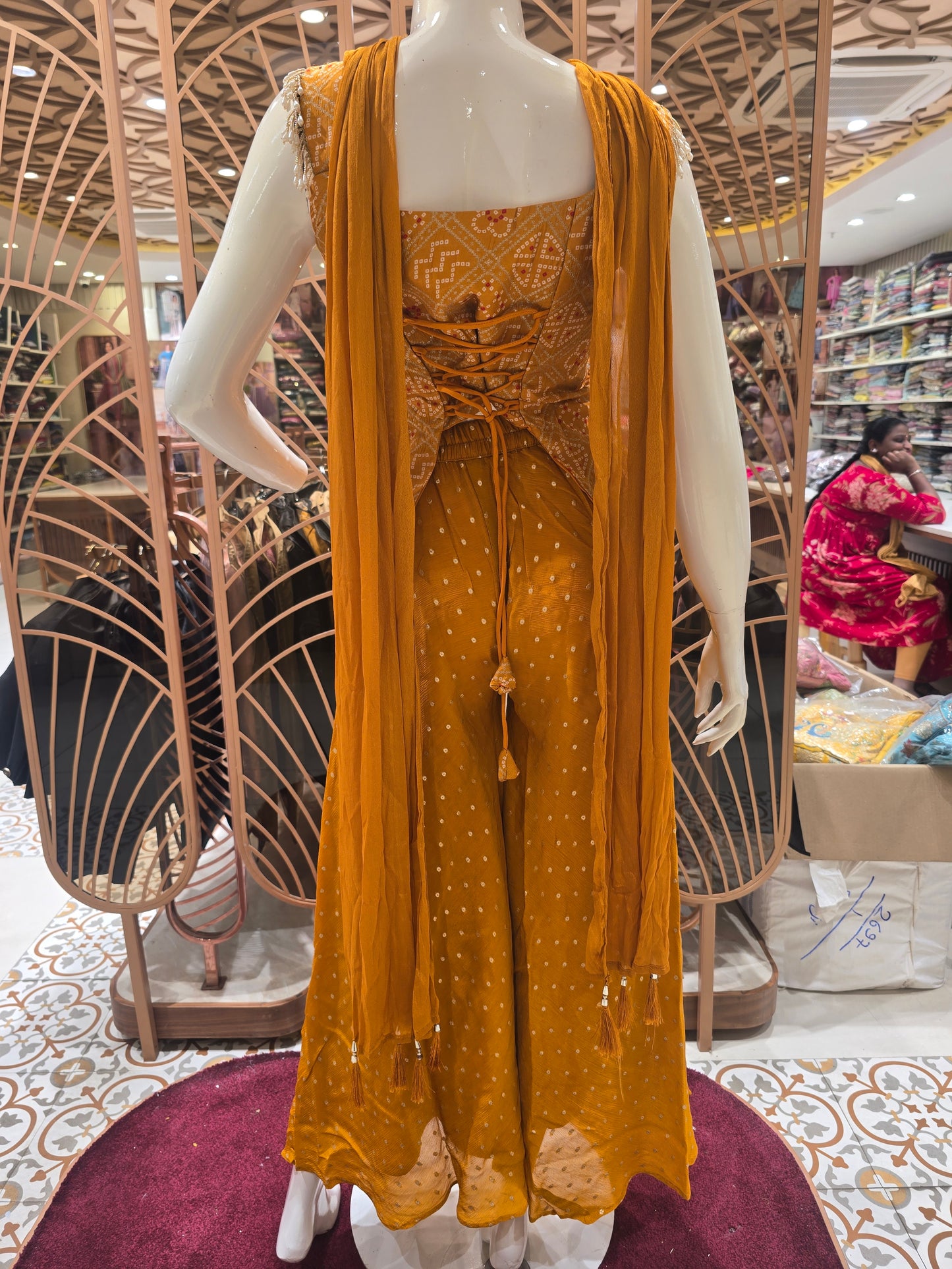 Women Mustard Bandhini Silk Sharara Set