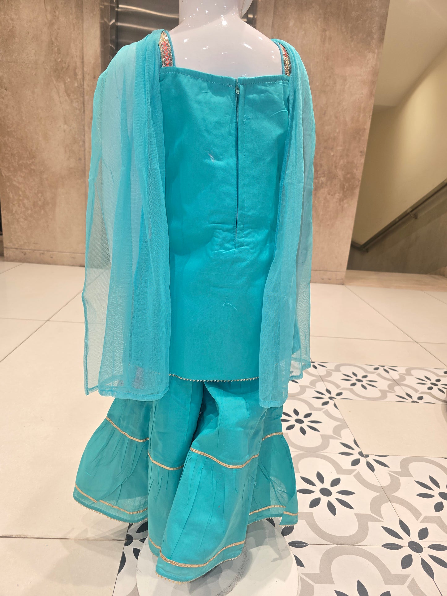 turquoise blue girls' ethnic sharara suit se