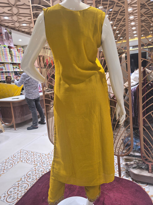 Mustard Shining Softsilk Party Wear Set for Women with Zari Embroidery, Thread Work & Cutwork Border Dupatta – Elegant Occasion Wear