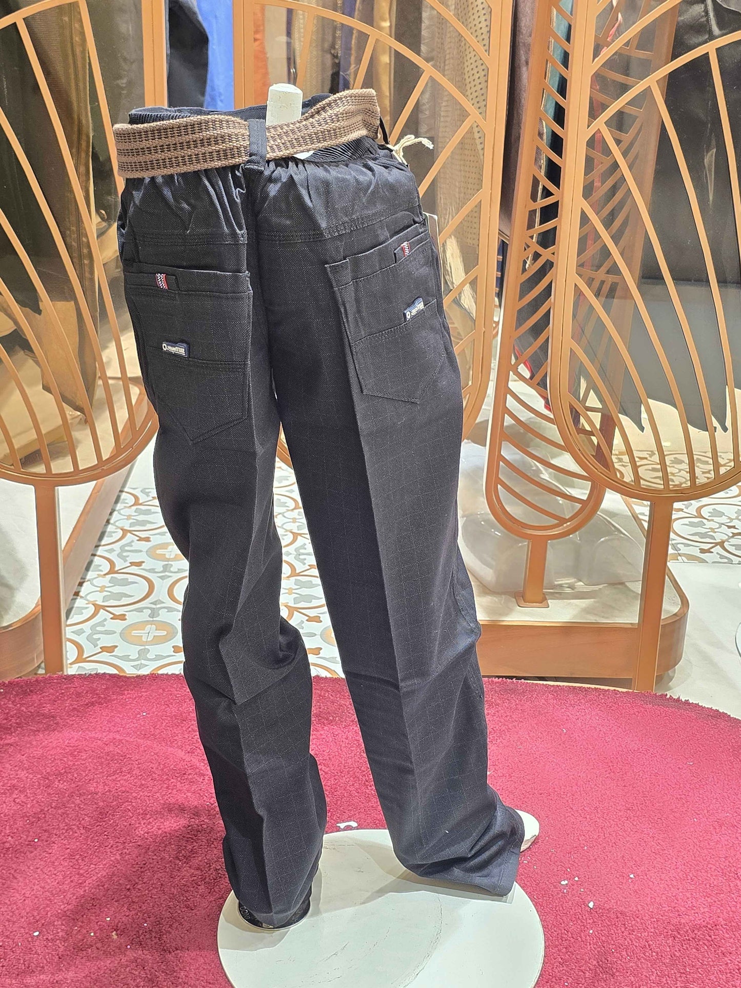 Boys Black Checked Cotton Pant