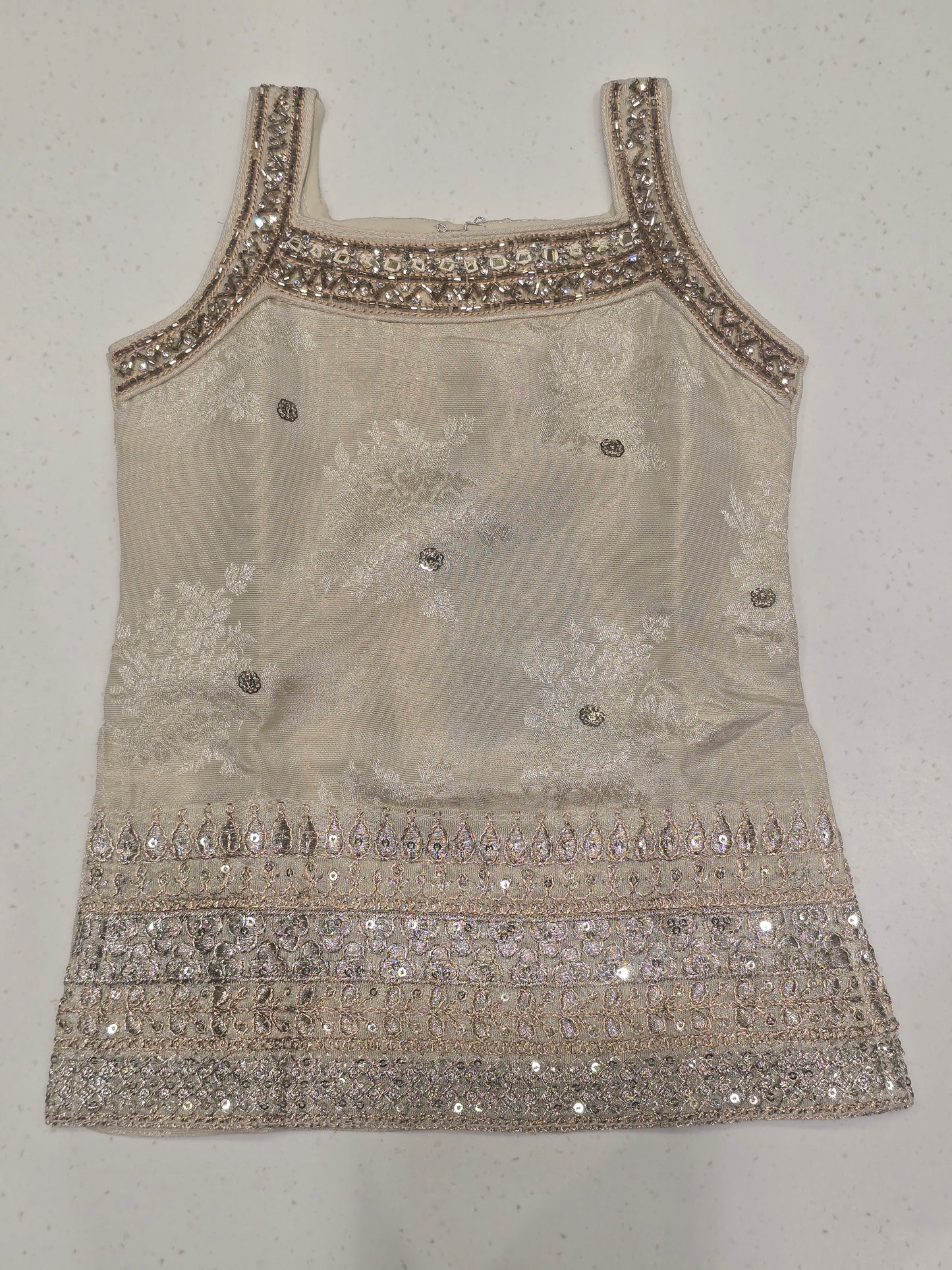 Cream Tissue Silk Sharara Set for Girls