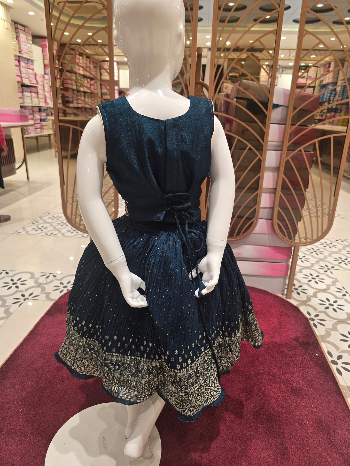 Girls Navy Blue Crepe Skirt & Top Set – Handwork on Neck & Wrist | Party Wear (2pcs)