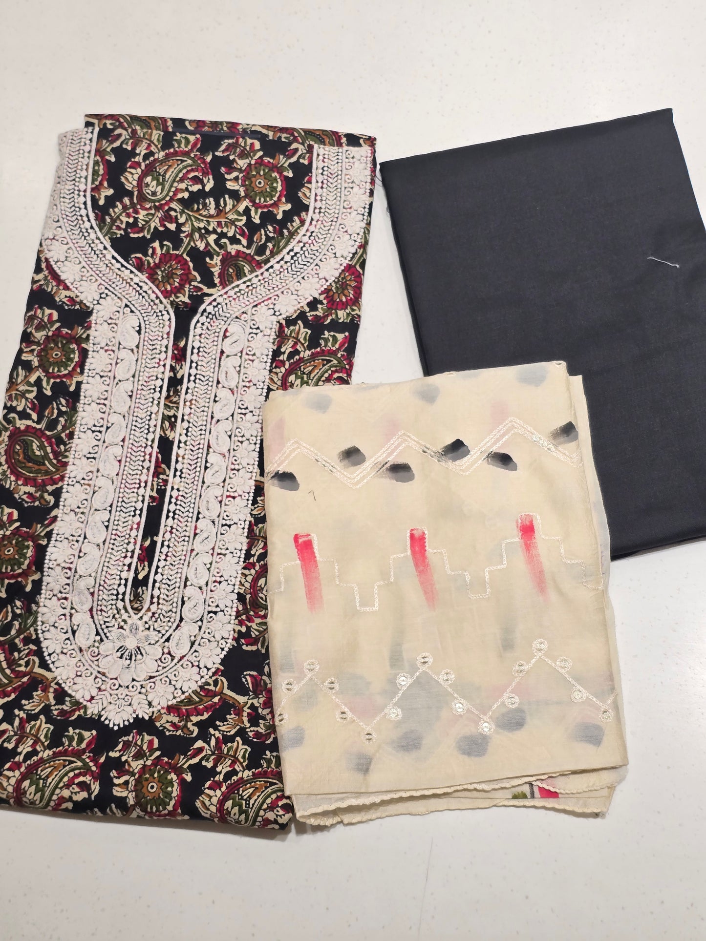 Women Multi Colour Semi Cotton Dress Material Set