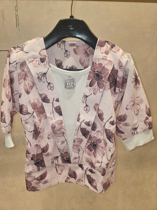 Girl Floral Printed Satin Western Top