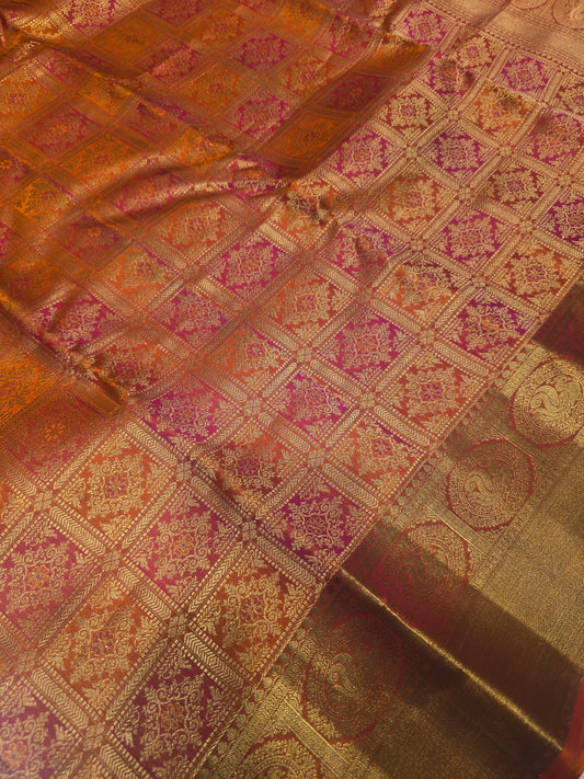 Pure Handloom Kanchipuram Silk Brocade Saree with Rich Zari Border | Traditional Bridal & Festive Collection