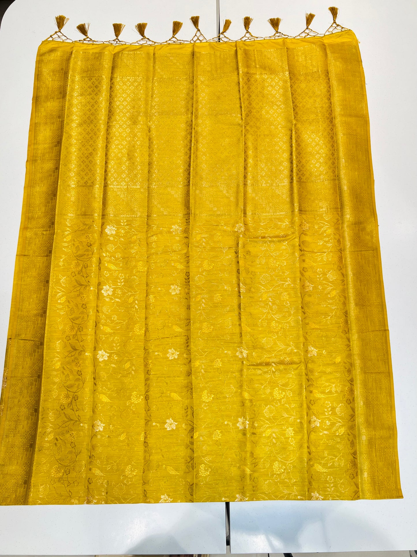 Sunlit Elegance – Mustard Yellow Semi Banarasi Saree with Subtle Zari Weave
