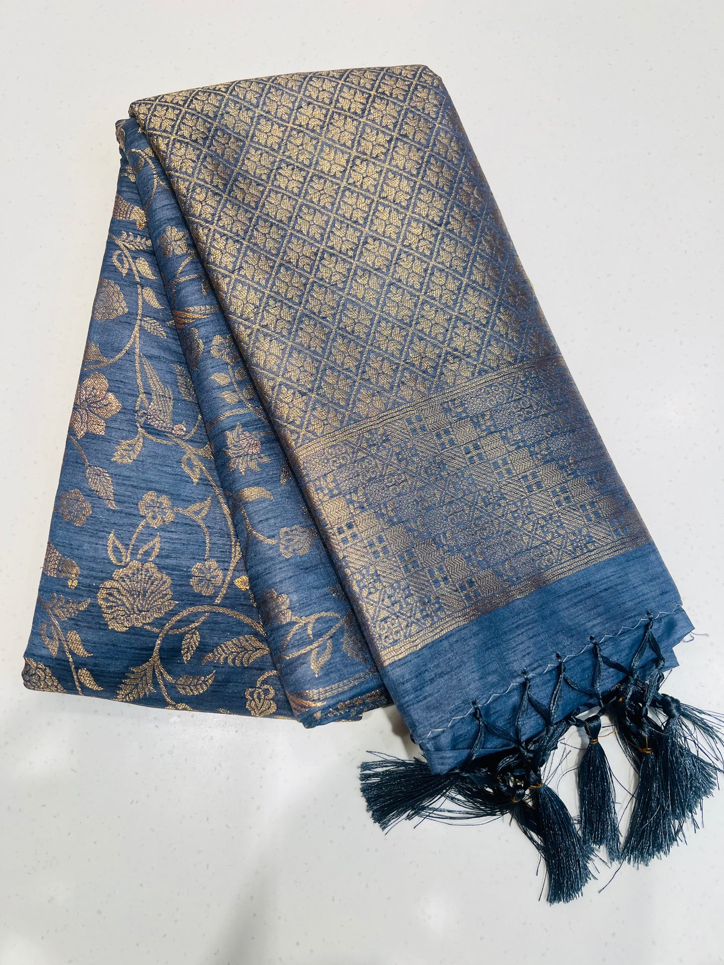 Sunlit Elegance – Mustard Yellow Semi Banarasi Saree with Subtle Zari Weave