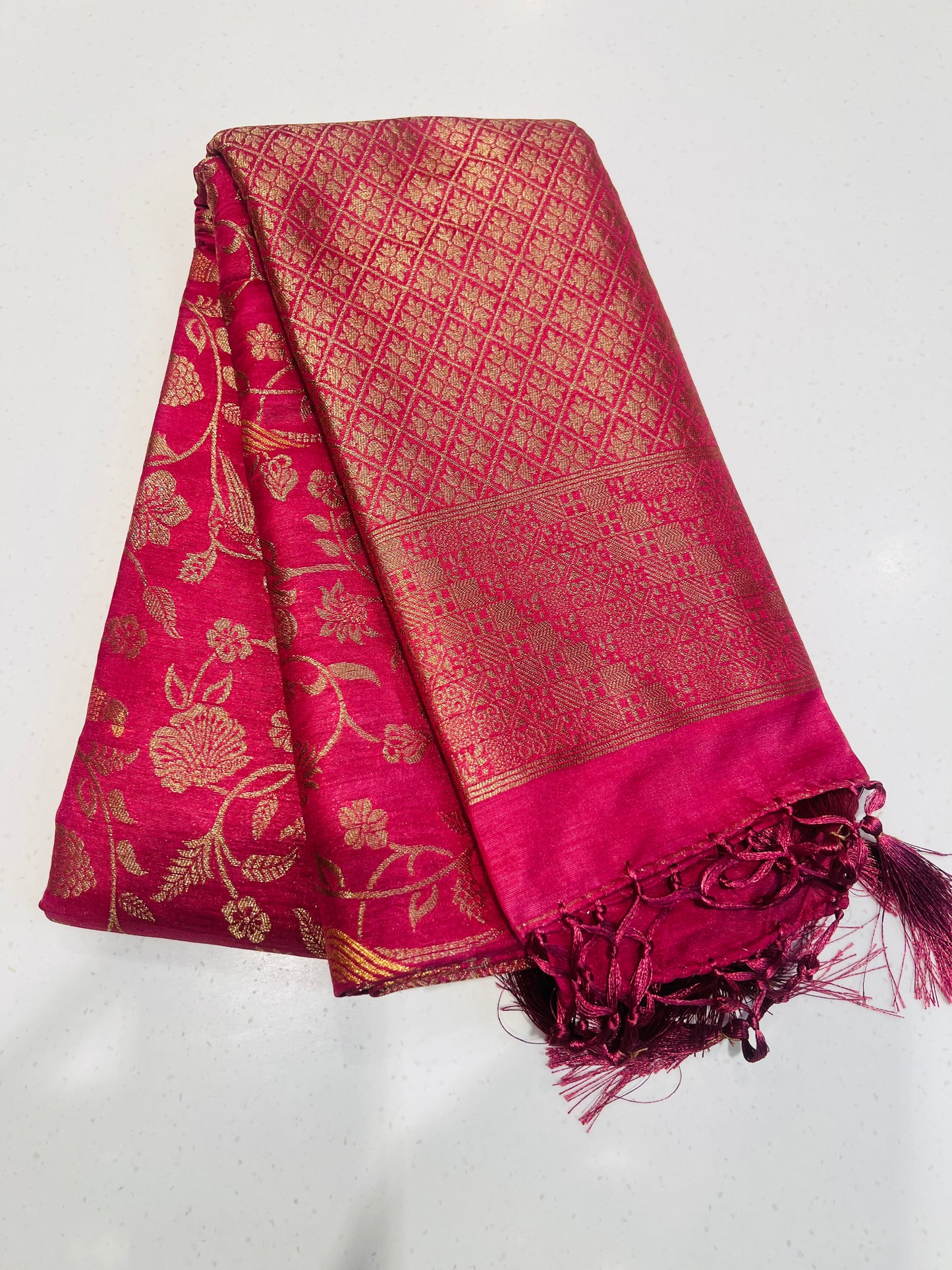 Sunlit Elegance – Mustard Yellow Semi Banarasi Saree with Subtle Zari Weave