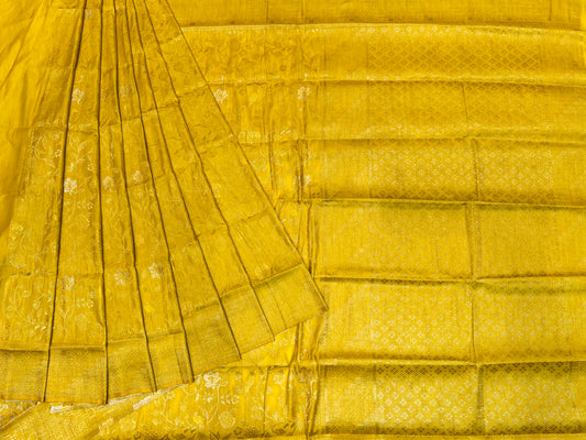 Sunlit Elegance – Mustard Yellow Semi Banarasi Saree with Subtle Zari Weave
