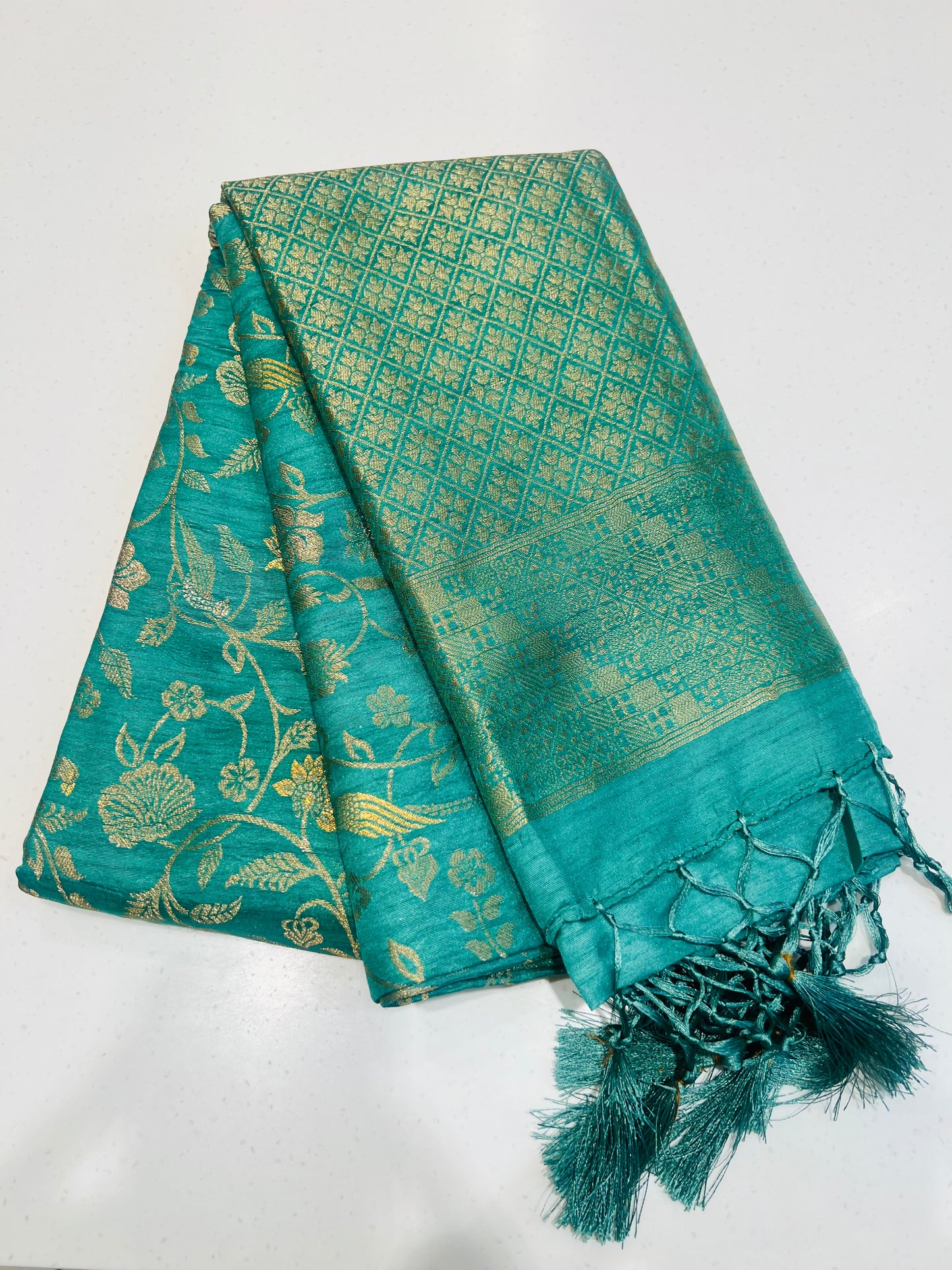 Sunlit Elegance – Mustard Yellow Semi Banarasi Saree with Subtle Zari Weave