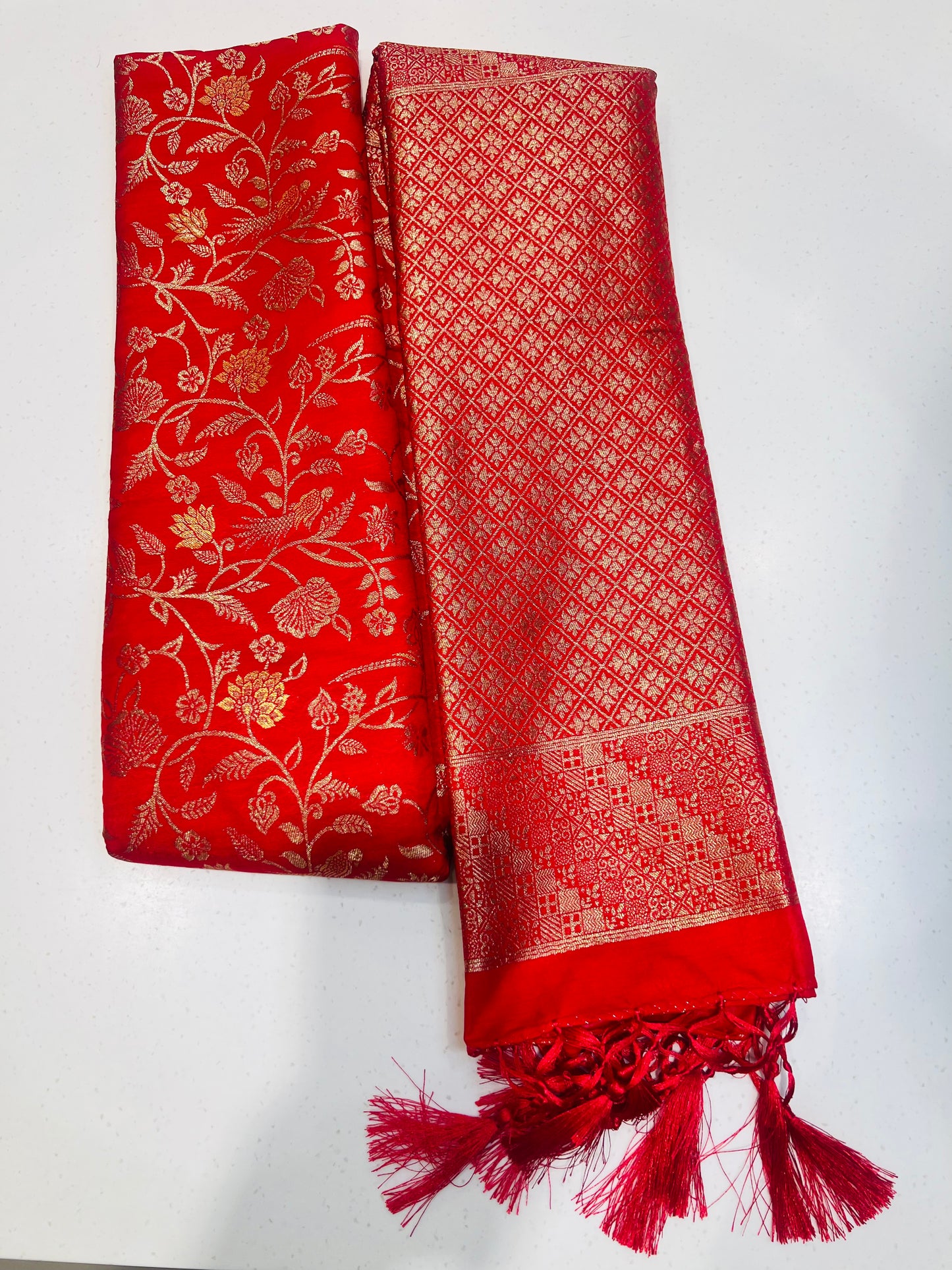 Sunlit Elegance – Mustard Yellow Semi Banarasi Saree with Subtle Zari Weave
