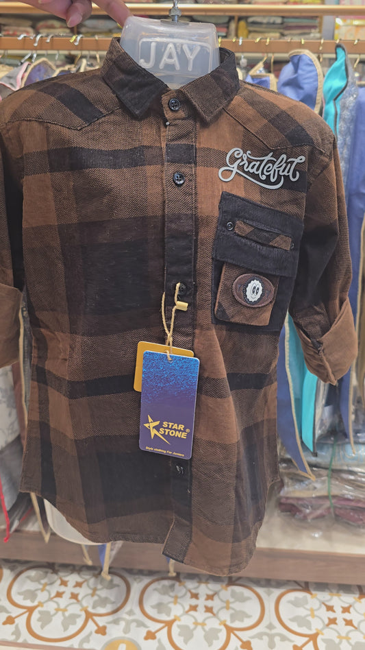 Boys Corduroy Checked Shirt – Full Sleeves (Size 26)