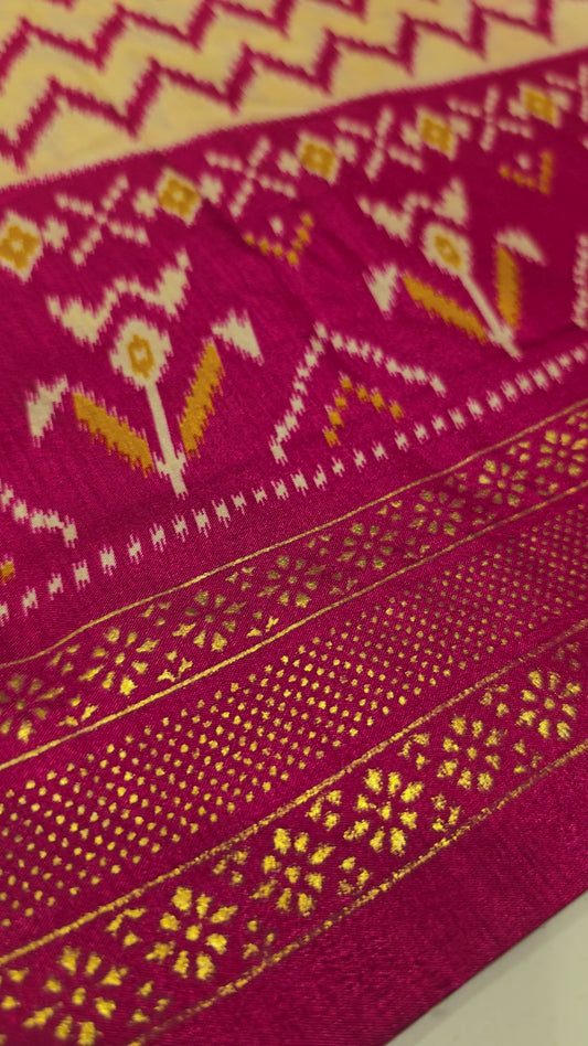 Semi Patola Silk Saree with Traditional Ikat Weaving & Zari Border | Elegant Festive & Wedding Wear Saree for Women