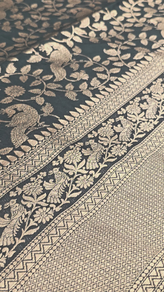 Semi Banarasi Silk Saree with Floral & Peacock Design and Fancy Zari Border | Festive Wear Saree for Women