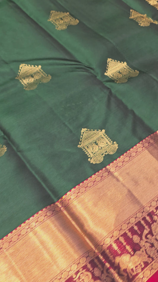 Pure Kanchivaram Handloom Silk Saree with Palakki Motif & Traditional Ark Border | Rich Pallu | Wedding Collection