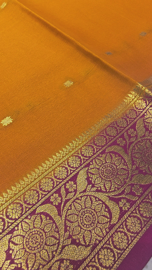 Pure Mysore Crepe Silk Saree with Butta Design and Traditional Zari Border | Lightweight Festive & Wedding Wear Saree