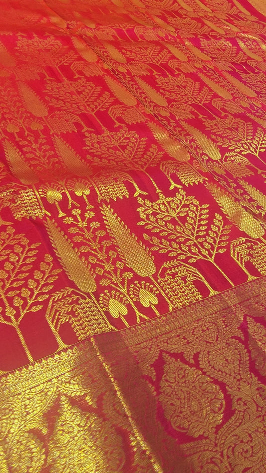 Exclusive Handloom Pure Brocade Kanjivaram Silk Saree in Maroon with Traditional Designs, Long Gold Zari Border and Rich Pallu for Wedding Wear