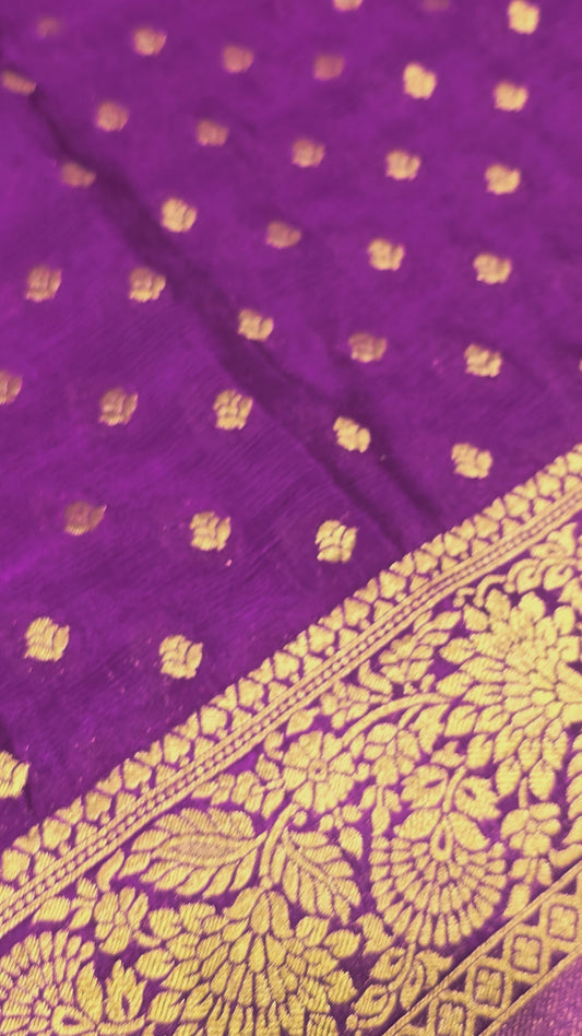 Chinon Banarasi Silk Saree with Thousand Butta & Designer Zari Border | Festive & Party Wear Saree for Women