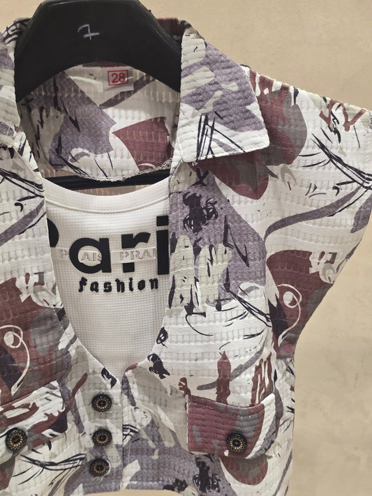 Girl White Multicolour Printed Popcorn Western Top