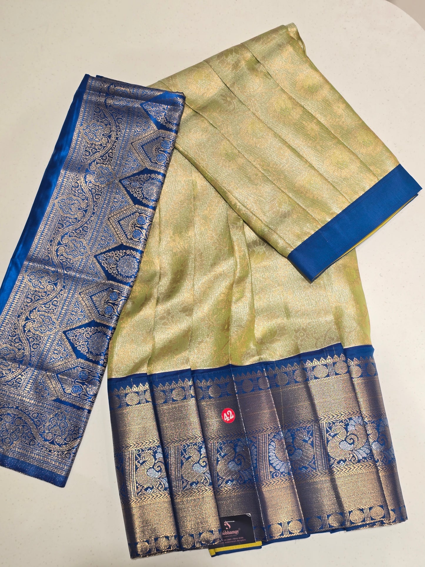 Women Peach Tissue Silk Semi Stitched Half Saree Set