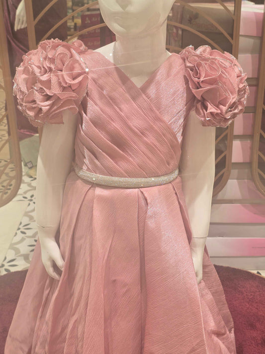 Girls Onion Pink Crush Satin Gown