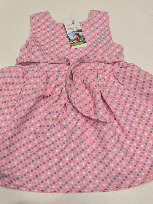 Baby Girl Baby Pink Cotton Polka Dot Frock