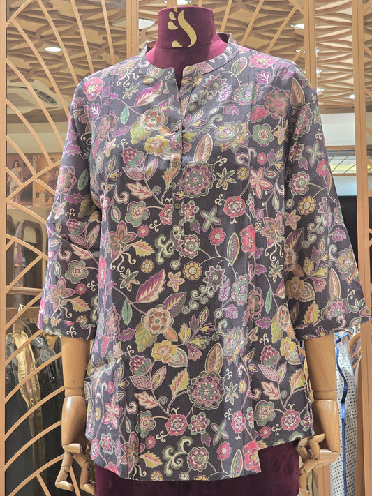Multi Colour Printed Cotton Short Kurta for Women