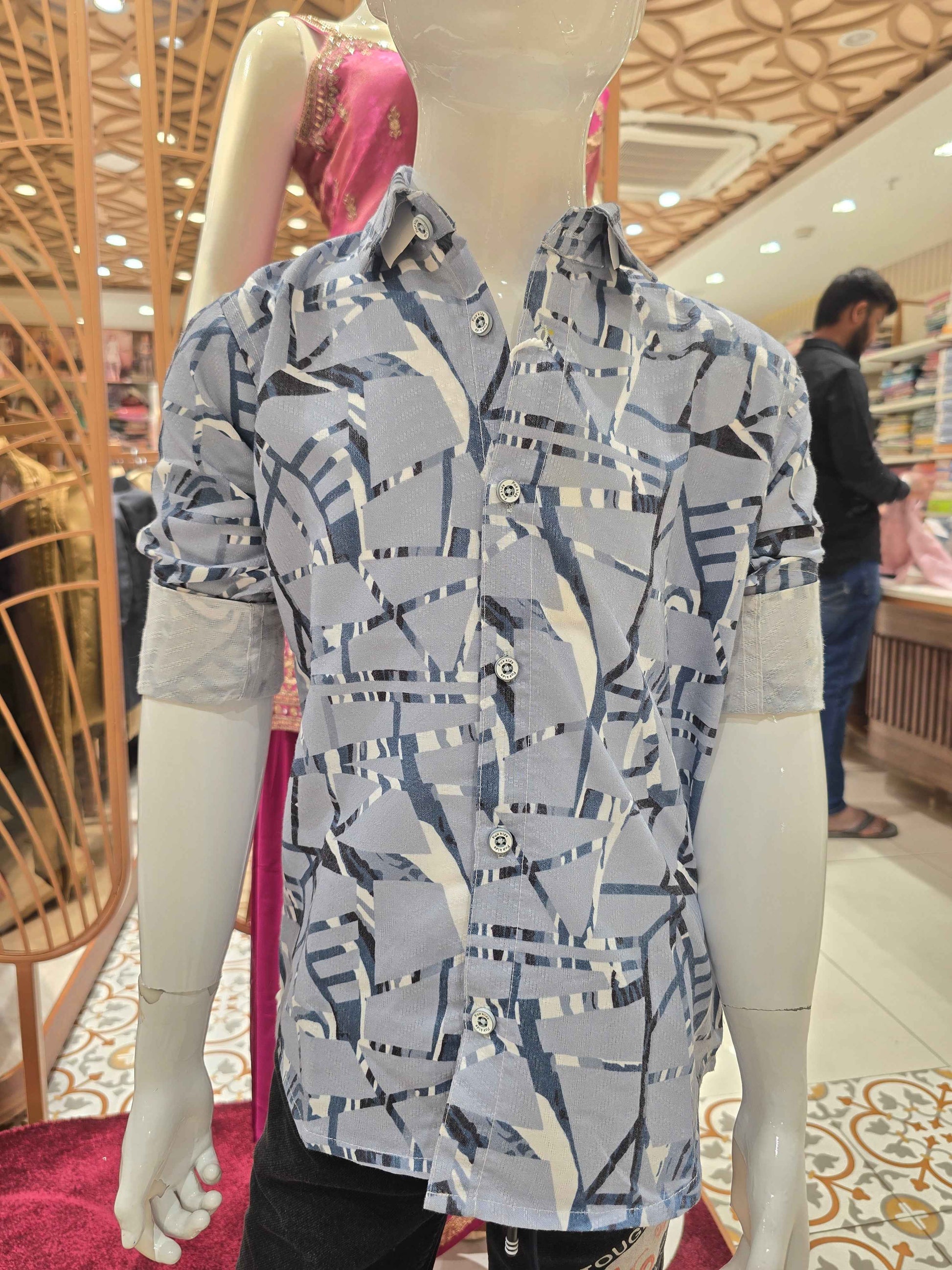 Boys Blue Printed Lycra Full Sleeve Shirt