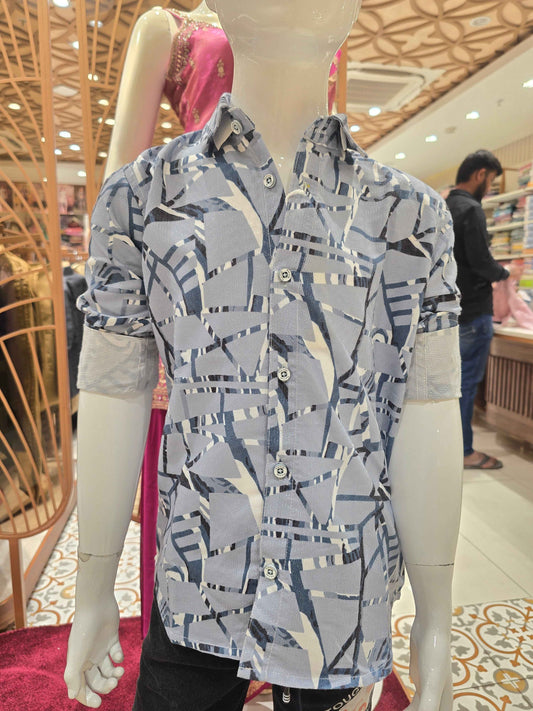 Boys Blue Printed Lycra Full Sleeve Shirt