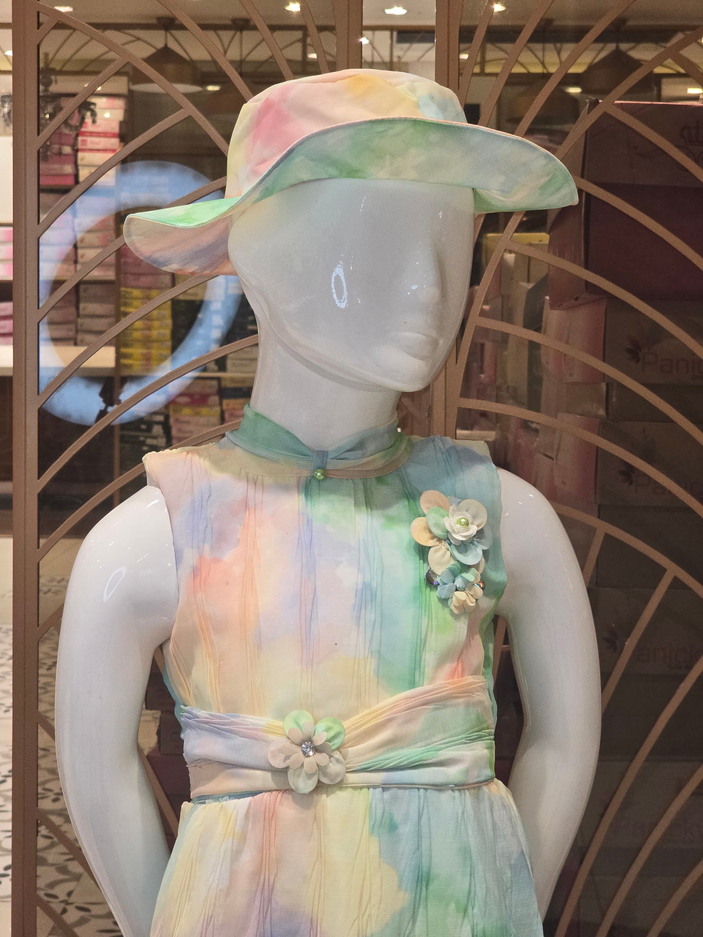 Girls Multicolor Printed Crepe Western Dress