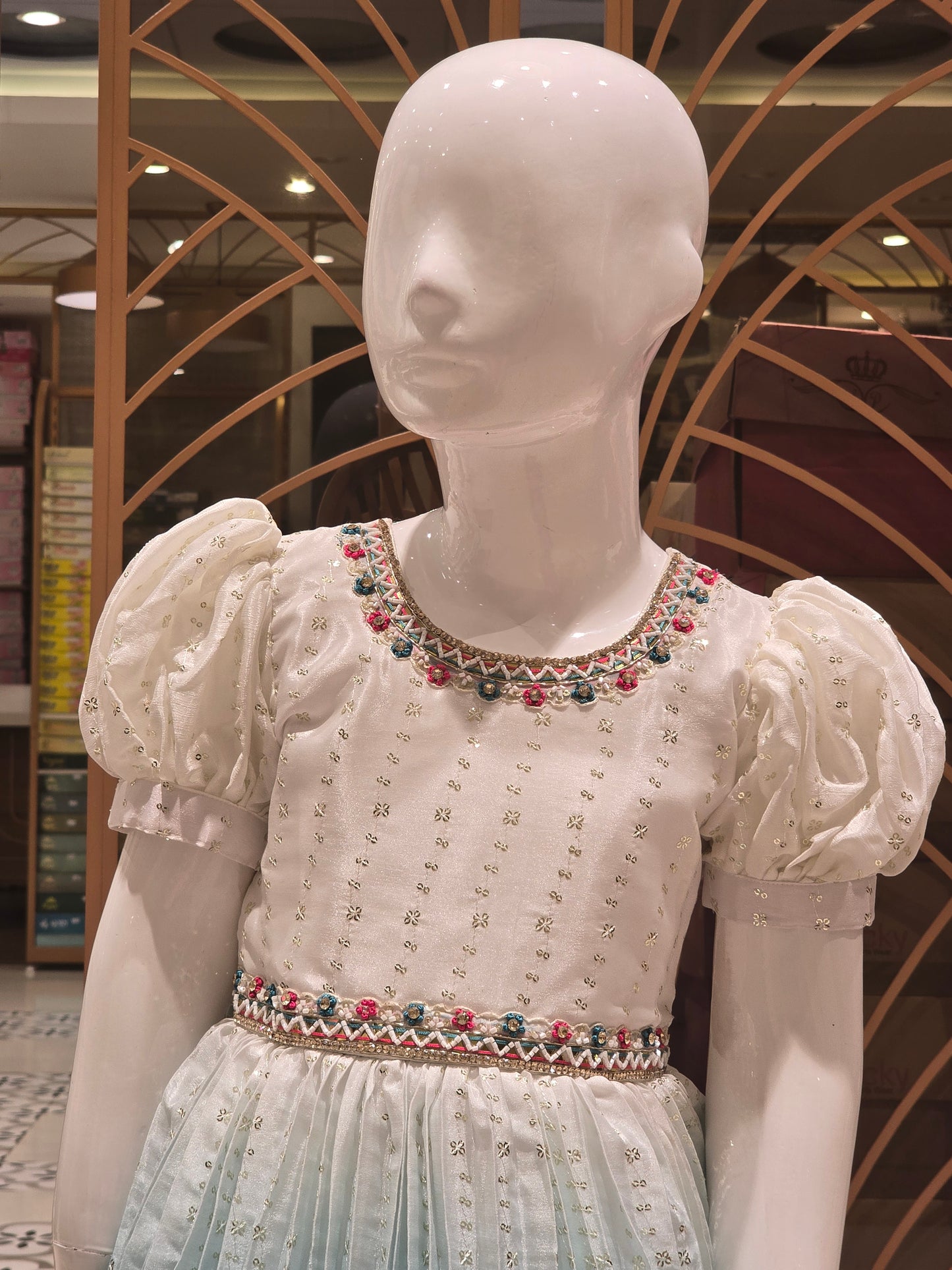 Girl Half White Sky Blue Sequined Crepe Ethnic Gown