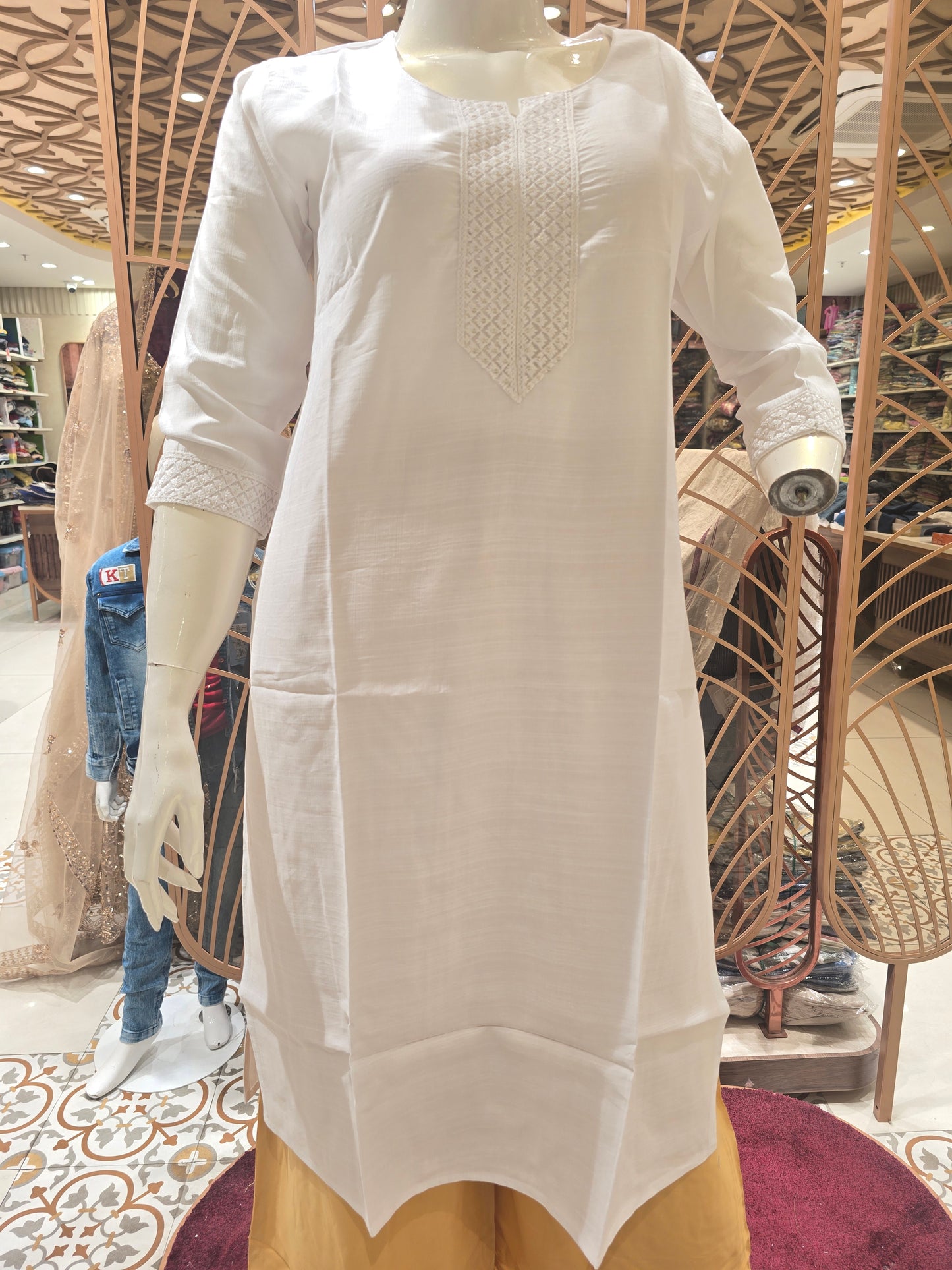 Women White Linen Cotton Straight Top
