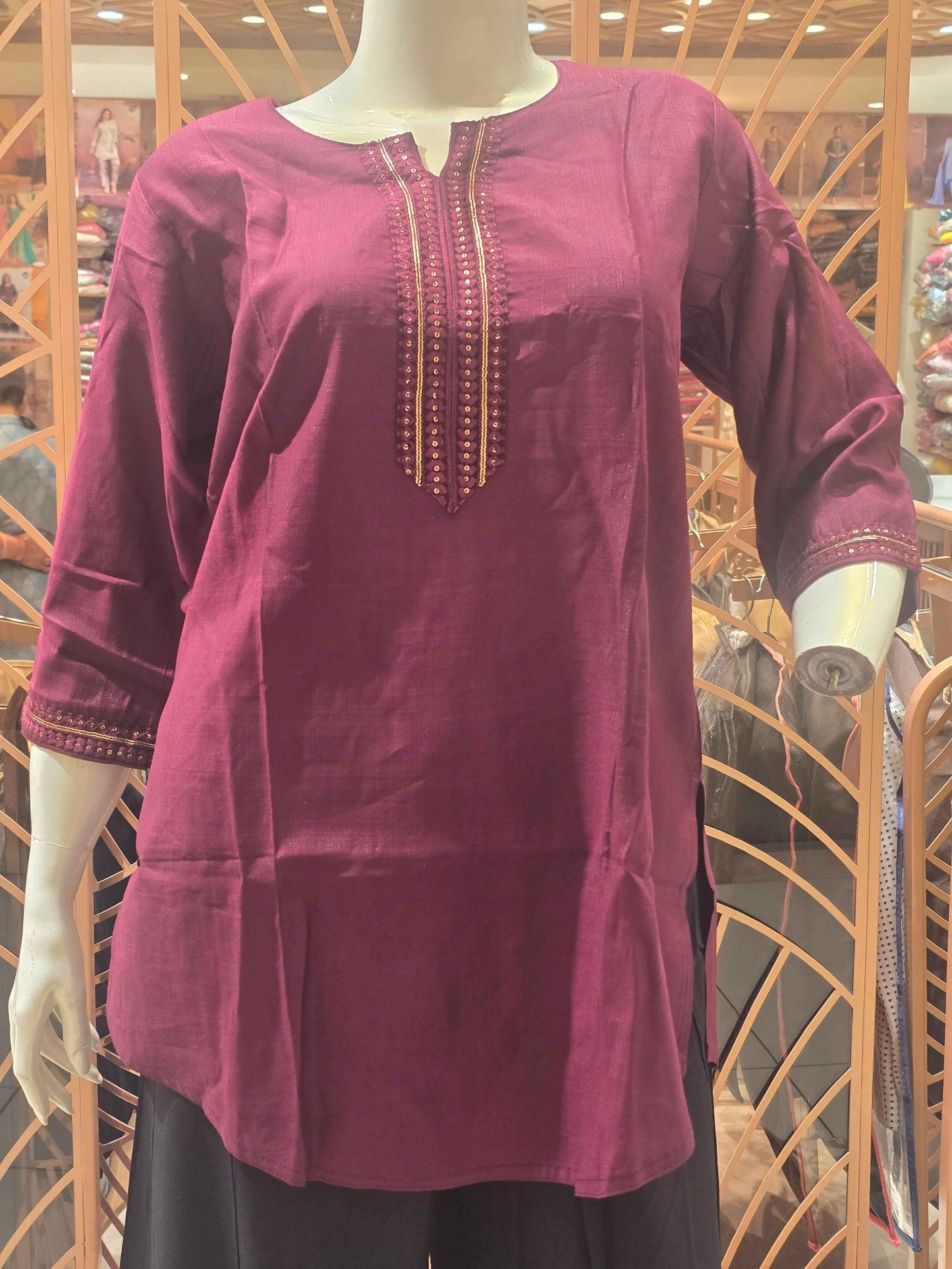 Cotton material maroon colour single kurti for women