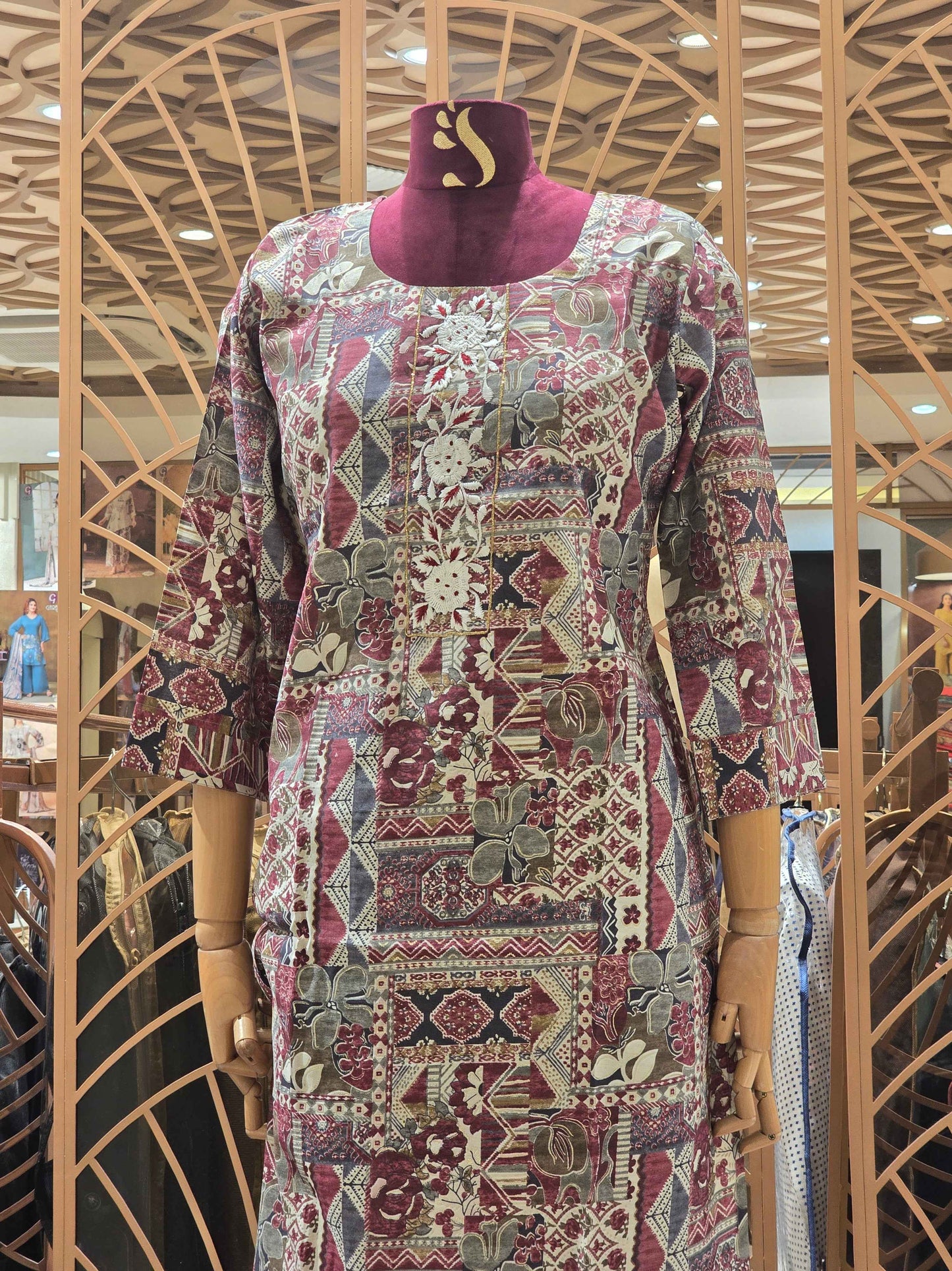 Multi color printed cotton material kurta for women with round neck