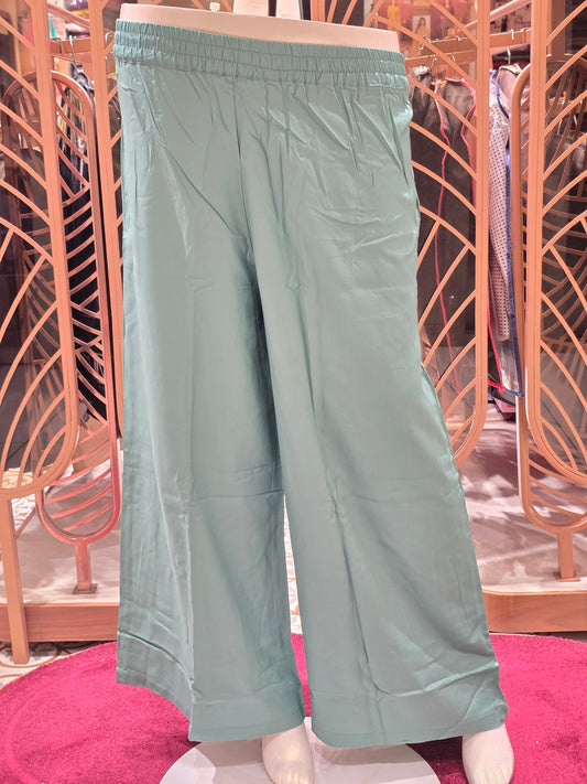 Pista Green Cotton Palazzo Pants for Women