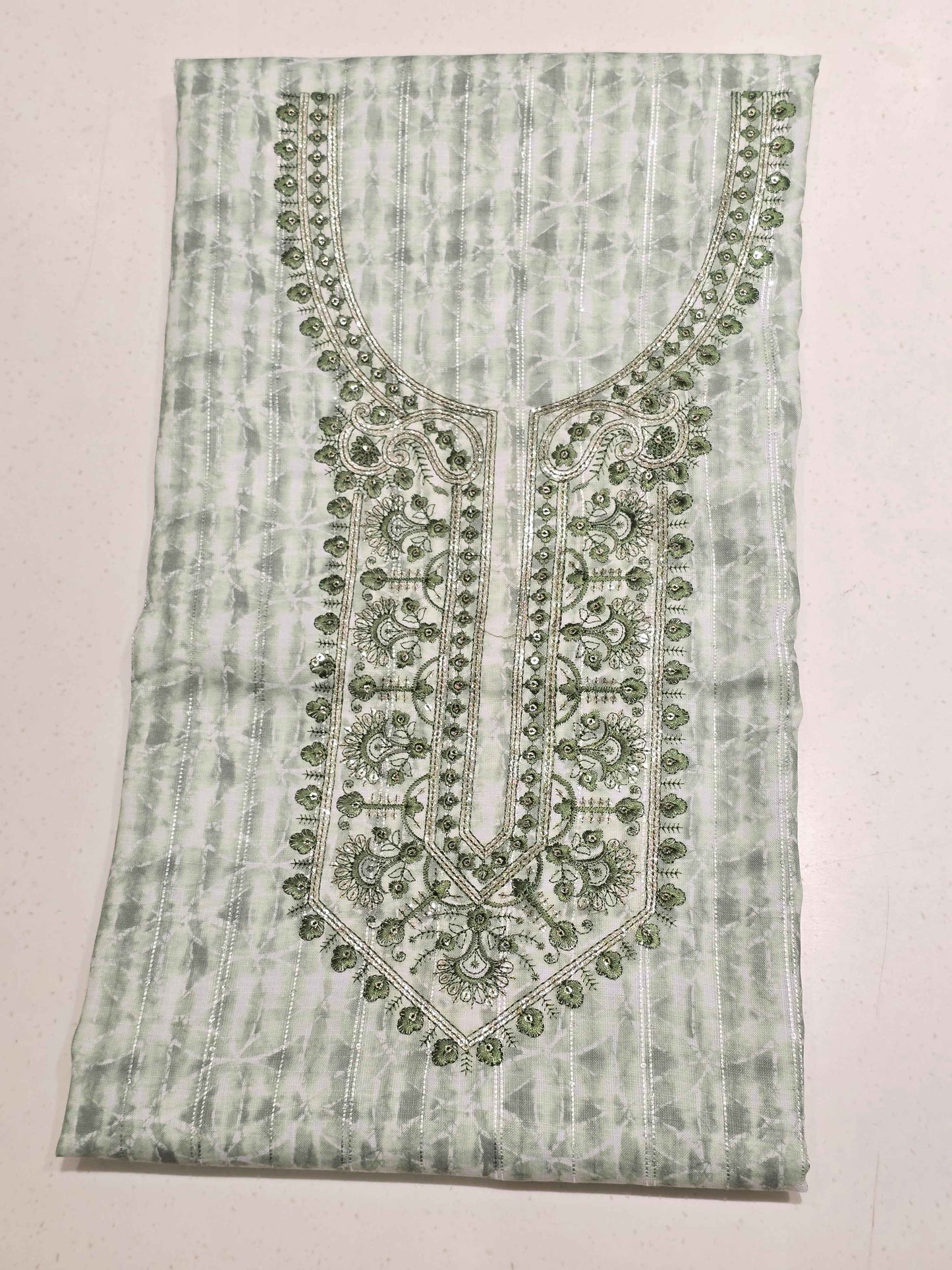 Pista White Semi Cotton Dress Material