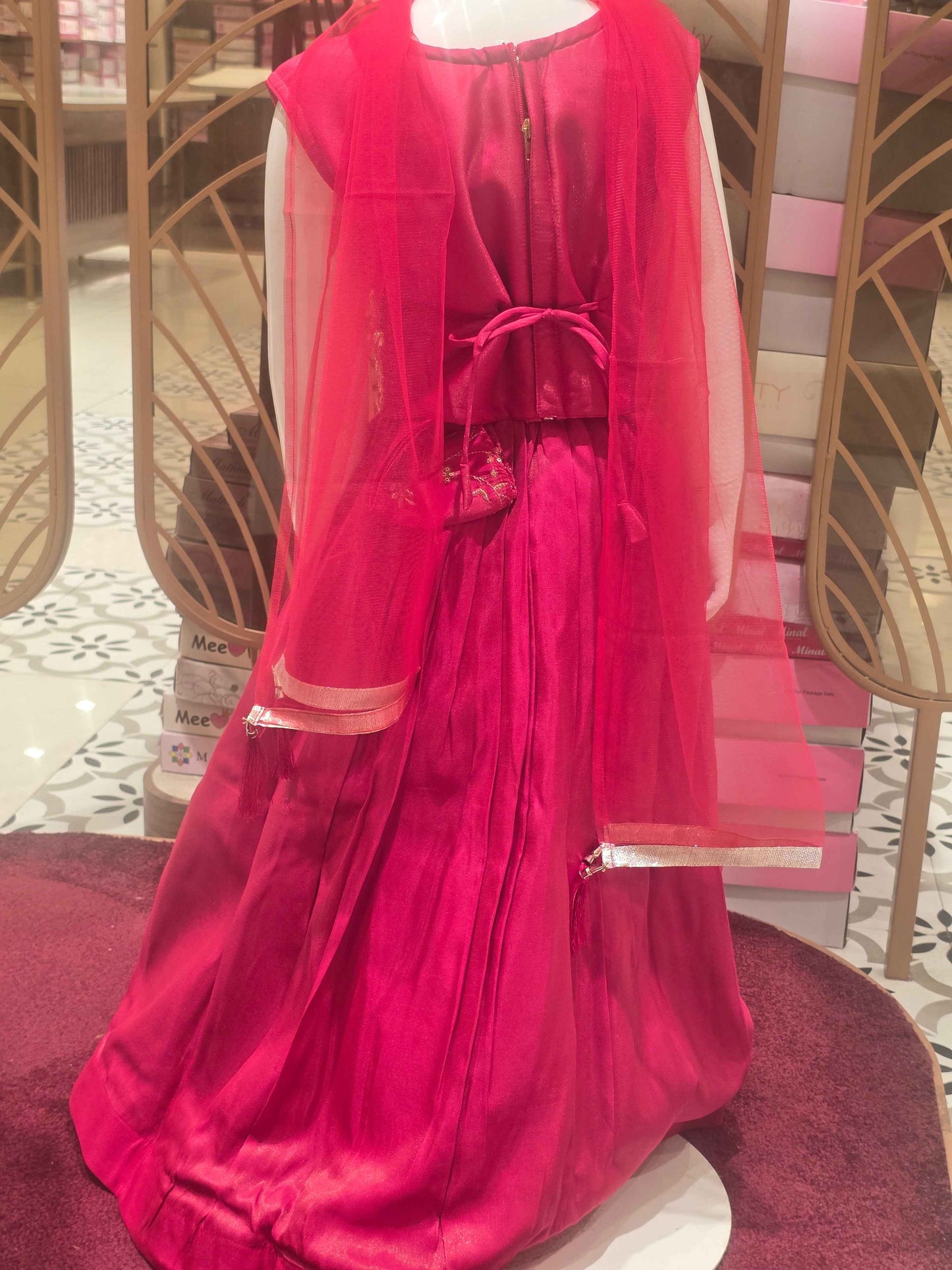 Chinon material ghagra choli for girl with zari embroidery and ladkans