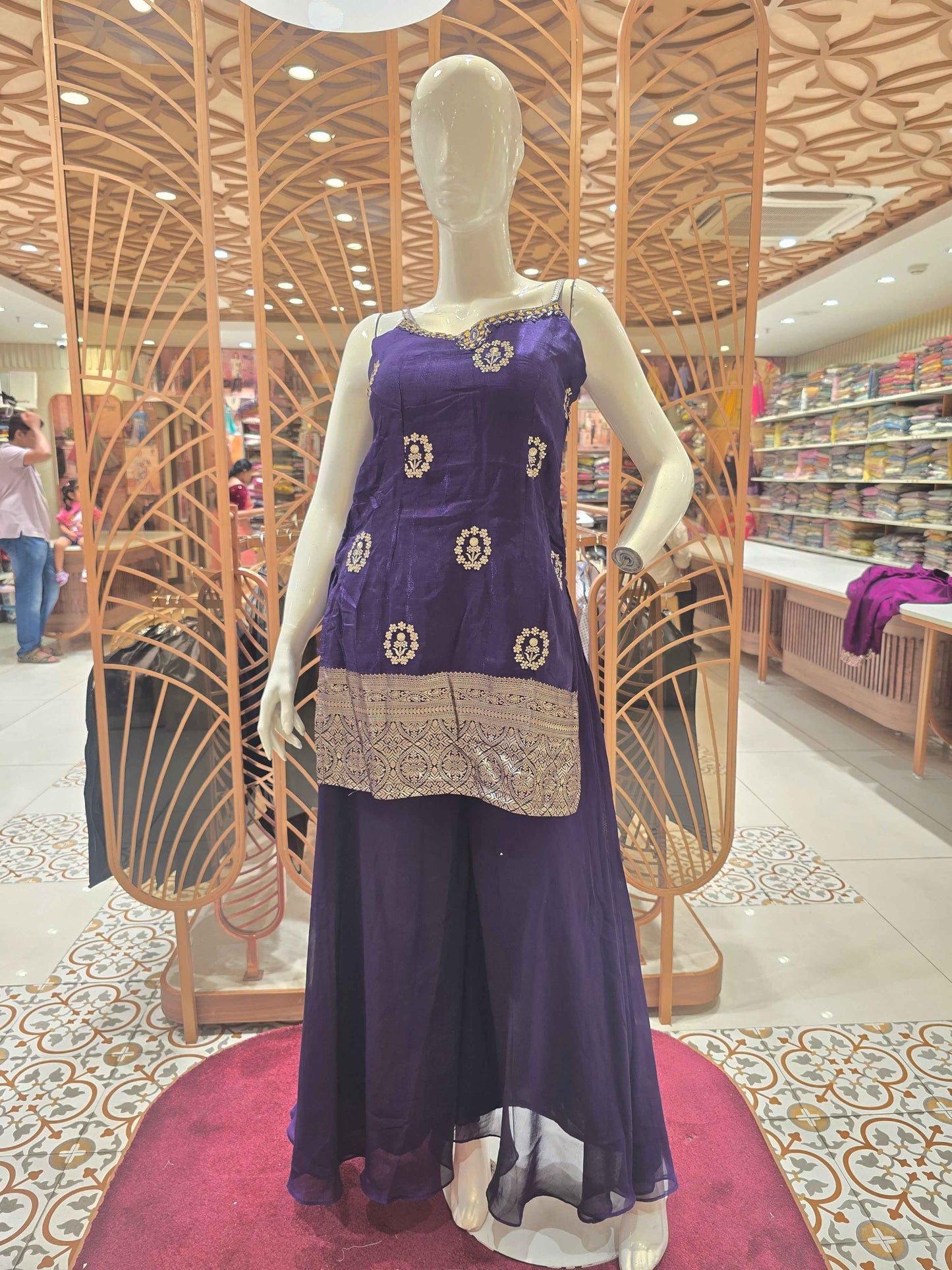Georgette Material purple colour plazo with minimal speghetti neck