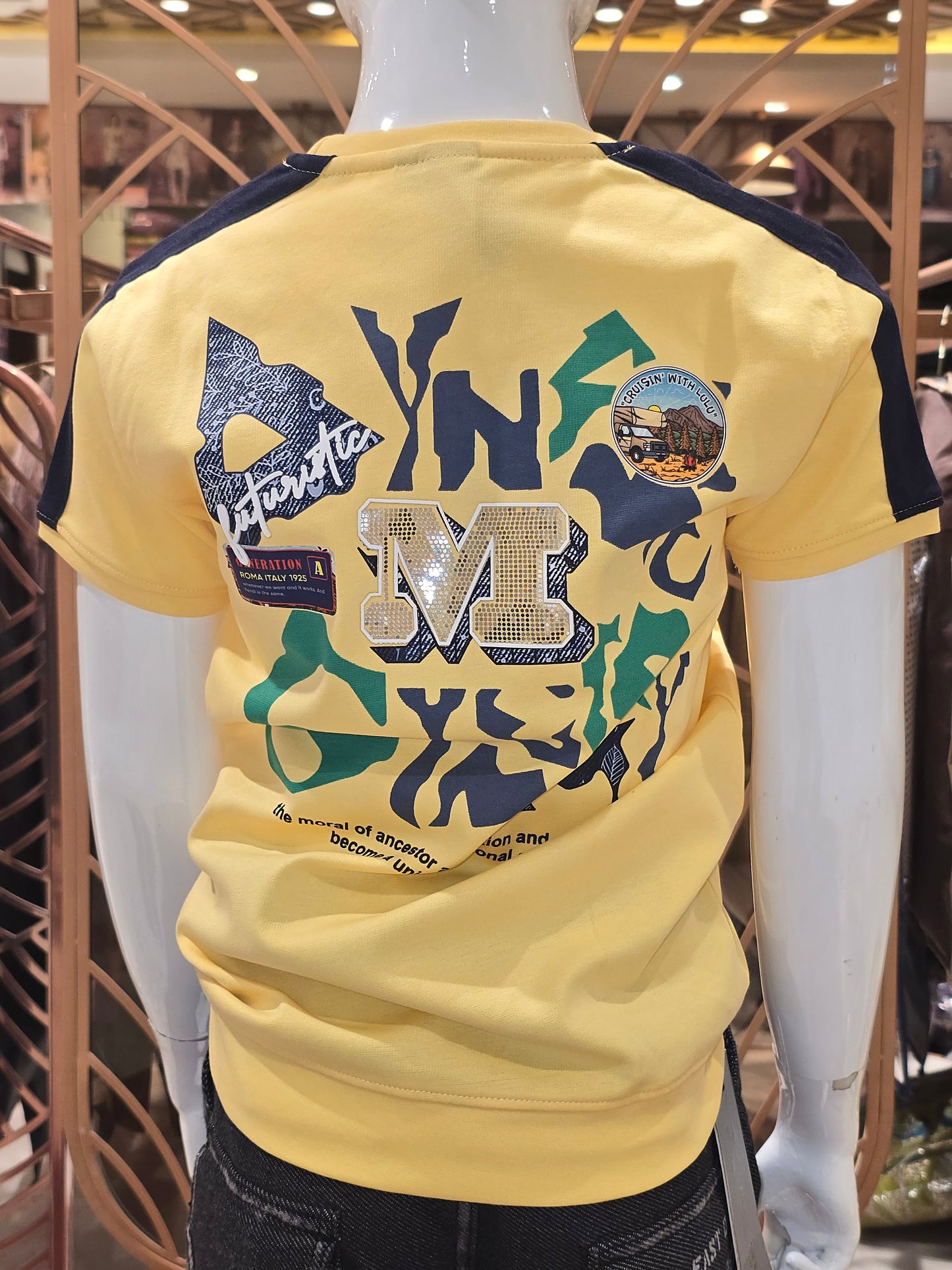 Boys Lemon Yellow Lycra Rubber Print T Shirt