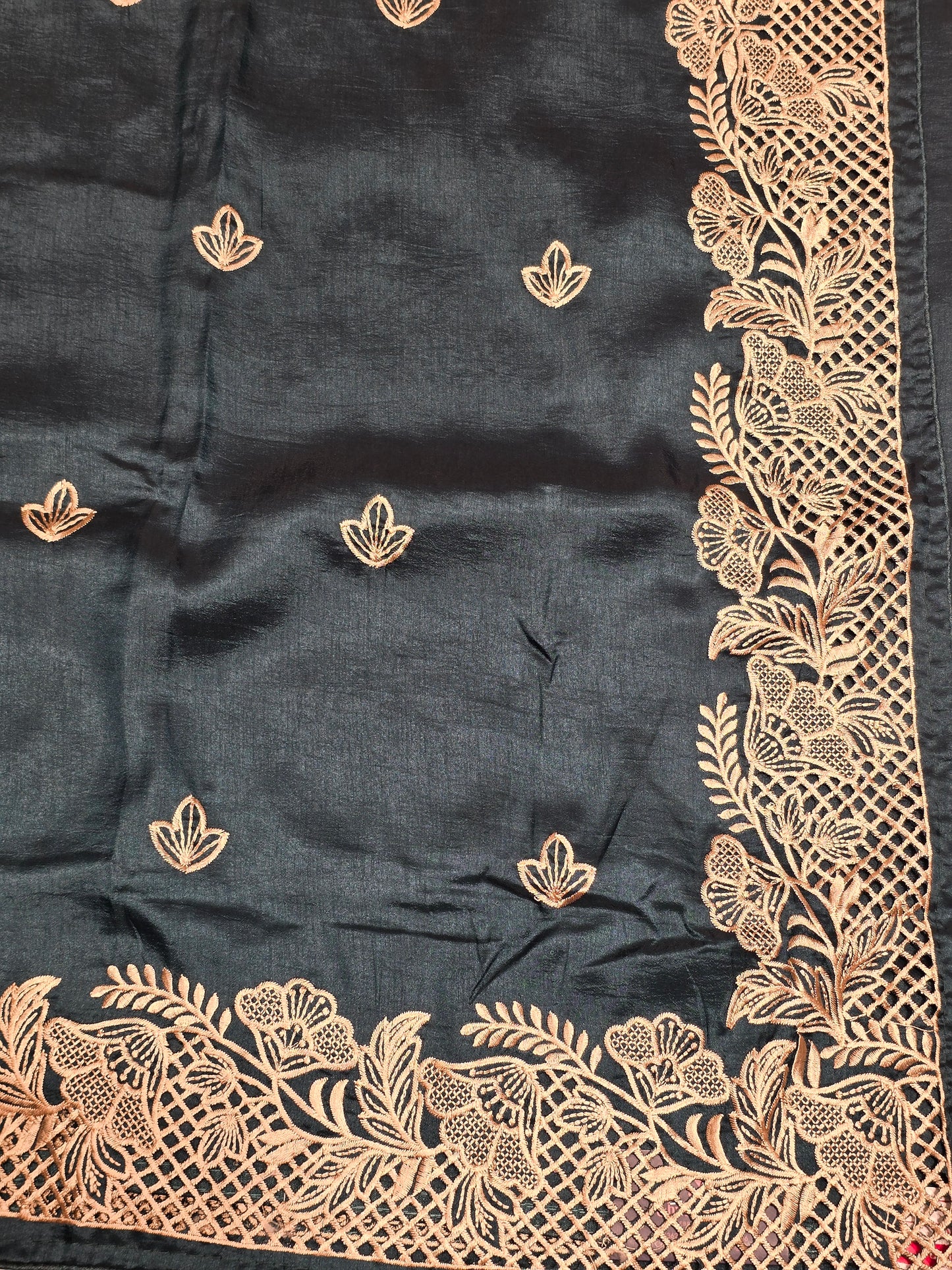 Maroon Tussar Saree with Golden Embroidery Border